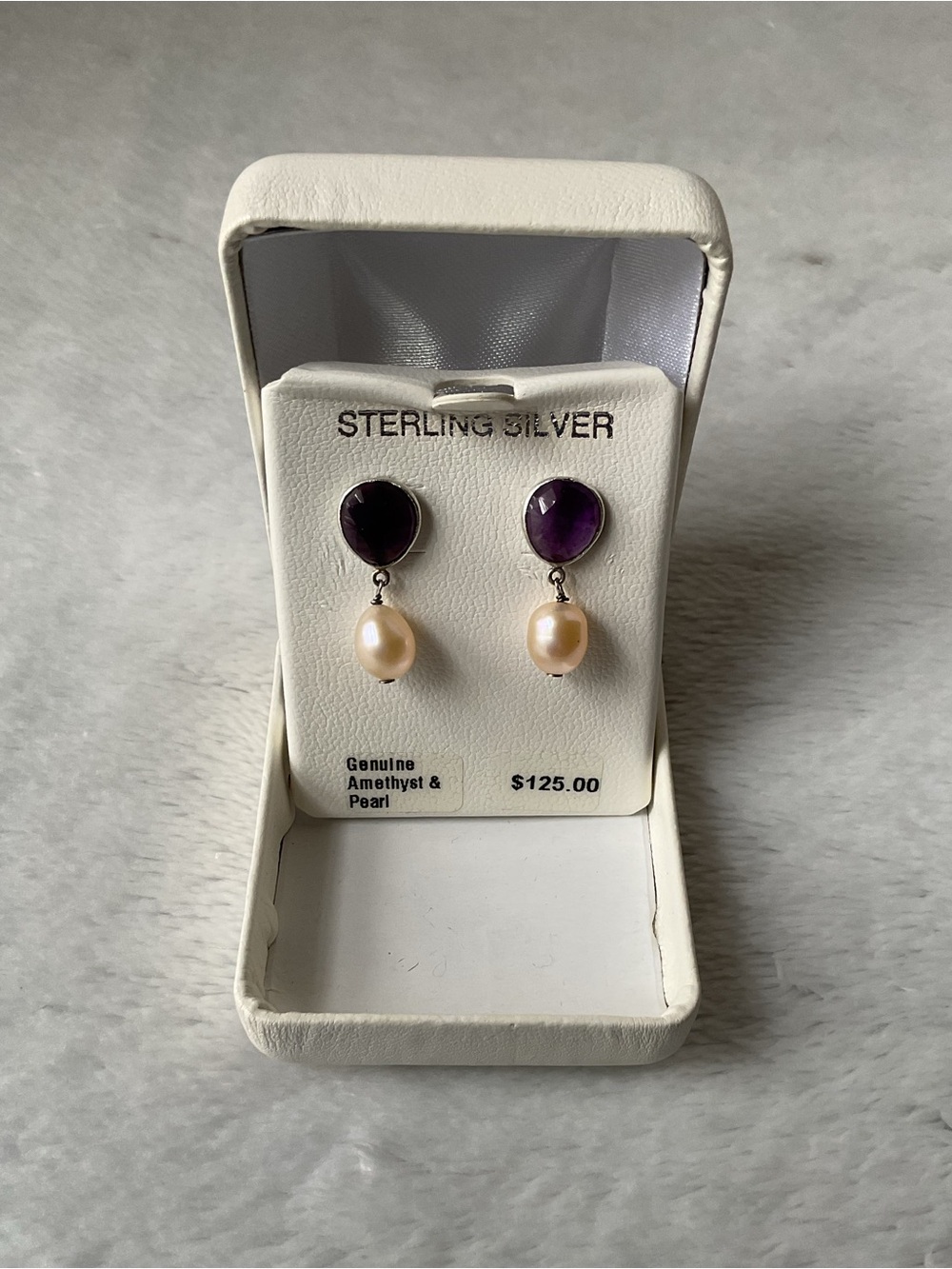 Amethyst & Pearl Sterling Silver Earrings New With Tags